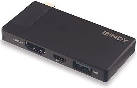 Lindy Docking station (USB-C, 1 Havens), Docking station + USB-hub, Zwart