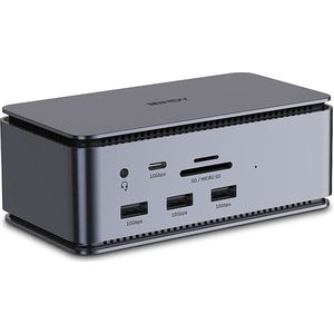 Lindy DST-Pro (USB-C, 14 Havens), Docking station + USB-hub, Grijs