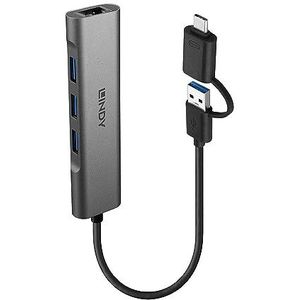 LINDY 43379 USB 3.2 Gen 1 Hub & Gigabit Ethernet Converter