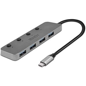 LINDY 43383 4-poorts USB 3.2 Gen 1 Type C Hub met aan/uit-schakelaar