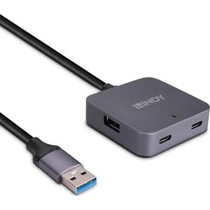 Lindy 43388 interface hub USB 3.2 Gen 1 (3.1 Gen 1) Type-A 5000 Mbit/s Zwart, Grijs