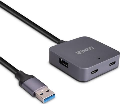 Lindy 43388 interface hub USB 3.2 Gen 1 (3.1 Gen 1) Type-A 5000 Mbit/s Zwart, Grijs