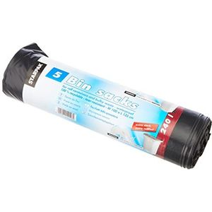 Papstar Afvalzakken/vuilniszakken (5 stuks), 240 l, zwart, van LDPE-folie, 125 x 100 x 125 cm, voor vuilnisbakken en rolcontainers, extra groot, extra sterk, extra scheurvast #12126