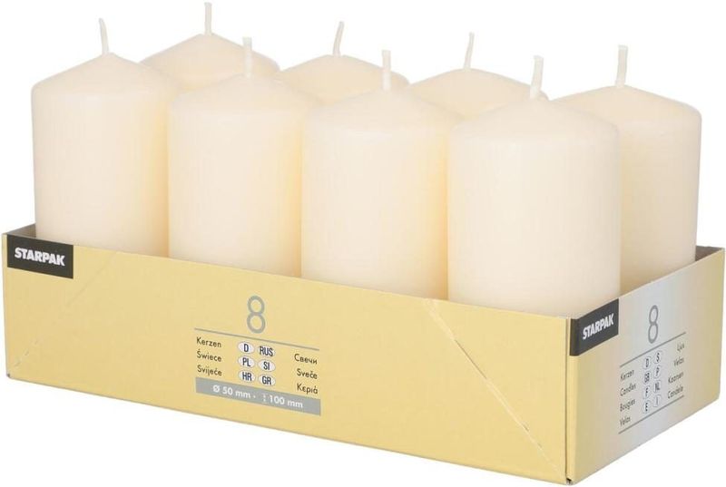 Conpax candles Stompkaarsen/zuilkaarsen set van 8x - crème wit - D5 x H10 cm - 16 branduren