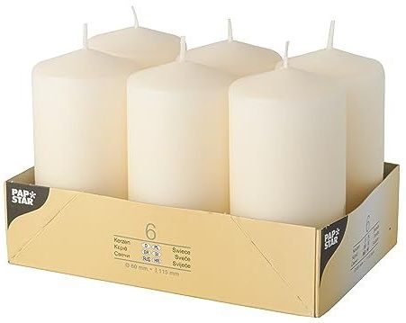 Papstar - Stompkaarsen - Crème - 6 Stuks - Afmetingen 6 x 11,5 cm