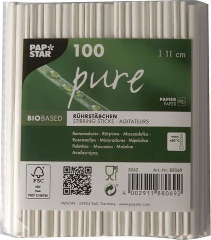 PAPSTAR Einweg-Rührstäbchen, Papier weiß, 100 St.