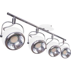 Heitronic Spotlight Retro-Style 4 Lampen Verchroomd Metaal, Geschilderde Witte Metalen Onderdelen Kantelen, Draaibaar en Roteren voor GU10 MR16 L HEI 27842