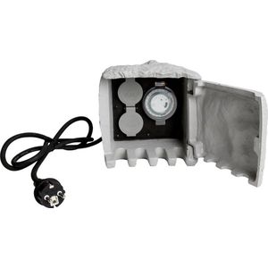 Au&#223;ensteckdose 2-Fach, Schaltzeituhr, IP44, stein optik, 3680W, 16A