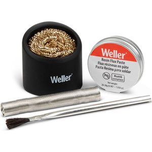 Weller WCACCK2N Soldeer Accessoire Set - Bevat harsfluxpasta, loodvrije soldeer, een fluxborstel en een reinigingskrul van messing met een houder van silicone