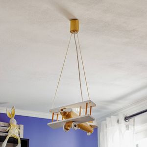 Waldi-Leuchten GmbH Witte vliegtuig hanglamp met houten elementen