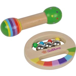 Eichhorn - 2-delige muziekset, inclusief grijpring met bellen en roede met geluid, kleurrijke muziekinstrumenten gemaakt van hout, vanaf 1 jaar, veelkleurig