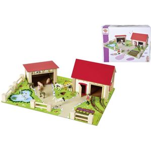 Eichhorn 100004309 - Houten boerderij met accessoires, speelbord, 36 x 51 cm, 20-delig, vanaf 3 jaar