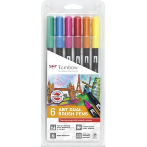 Tombow ABT-6P-3 viltstift Dual Brush Pen met twee punten, 6-delige set, dermatologisch getest