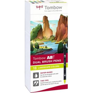 Tombow ABT ABT-18P-6 Pennen met dubbele punt, perfect voor handlettering en bullet journal, 18 stuks