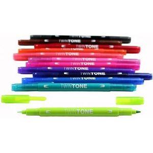 Tombow TwinTone Marker Set - Bright Colours - Set van 12 + A6 Handlettering Oefenblok – Ansichtkaarten