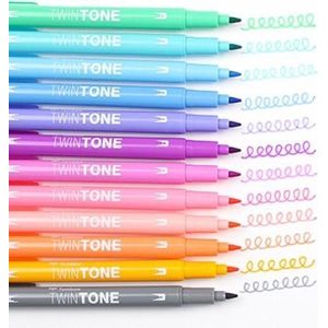 Tombow TwinTone Pastels, 12 Stück(e), Schwarz, Blau, Braun, Cyan, Grün, Orange, Pink, Rot, Violett, Gelb, Feine/ runde Spitze, Mehrfarbig, Rund, Sichtverpackung