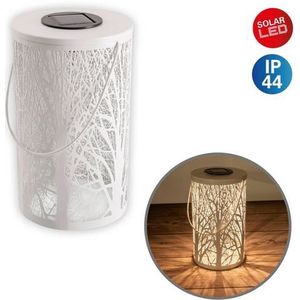 näve Ledsolarlamp Bos rond d: 12 cm, h: 20 cm, wit, bosmotief, warmwit licht, accu, handgreep (1 stuk)