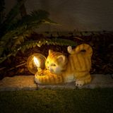 näve Led-solarlamp Kat leuke gestreepte kat met verlichte bol en warmwit licht (1 stuk)