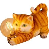 näve Led-solarlamp Kat leuke gestreepte kat met verlichte bol en warmwit licht (1 stuk)