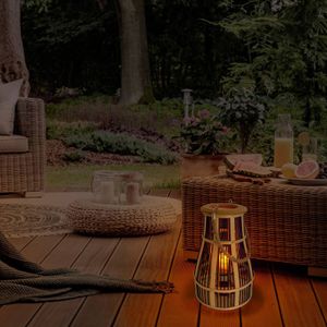 näve Ledsolarlamp Mand Vlammeneffect, glasinzet voor waxinelichtje, materiaal: bamboe/jute/glas (1 stuk)