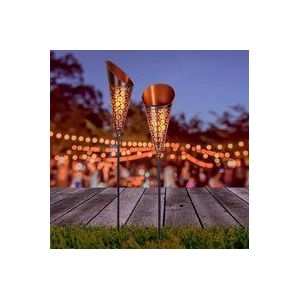 näve Ledsolarlamp Torch Vlammeneffect, koperkleur, trechtermodel, bloemenornamenten, h:96 cm (1 stuk)