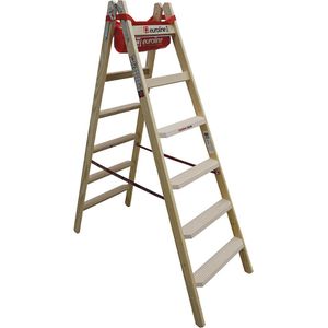 Euroline Holz Stufenstehleiter mit Comfort-Stufen mit Werkzeugablage 2x6 Stufen