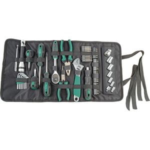 Brüder Mannesmann - Gereedschaproltas - Groen/Zilver/Zwart - Chroom-vanadiumstaal - 65-delige Set