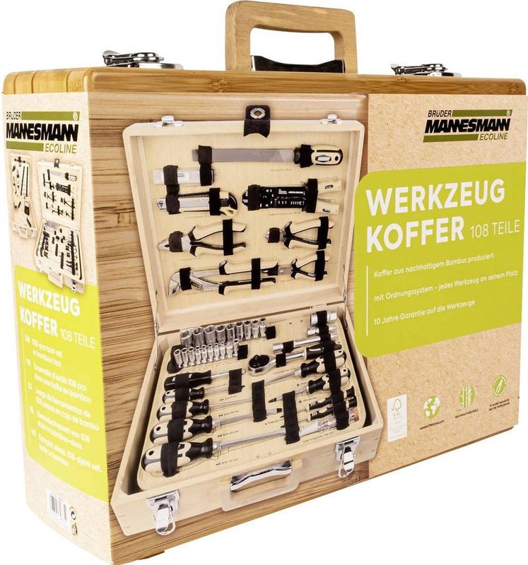 Brüder Mannesmann - Gereedschapset - Bamboe Koffer - 108 dlg - Ecoline