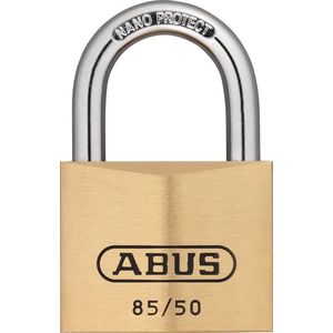 ABUS Hangslot messing 85/50 gl.-2745 - gelijksluitend - voor kelderdeuren, schuur en nog veel meer - weerbestendig - geharde stalen beugel - ABUS-veiligheidsniveau 7