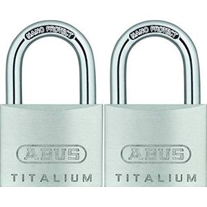 ABUS Titalium 64TI/20 hangslot - set van 2, gelijk gecodeerd - slotbehuizing van speciaal aluminium - hardstalen beugel - ABUS -Beveiligingsniveau 3 - zilver