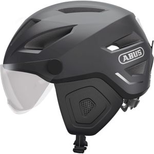 ABUS Pedelec 2.0 ACE cityhelm - fietshelm met achterlicht, vizier, regenkap, oorbescherming - voor dames en heren - donkergrijs, maat L