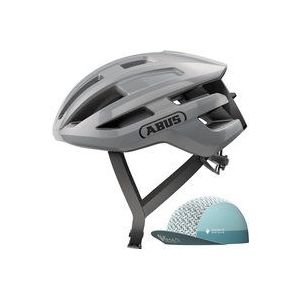 ABUS PowerDome ACE Racefietshelm met ABUS Race pet, lichte fietshelm met intelligent ventilatiesysteem, gemaakt in Italië, voor dames en heren, grijs, L