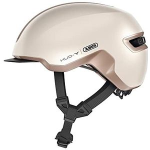 ABUS Urban HUD-Y helm - oplaadbaar magnetisch led-achterlicht en magneetsluiting - coole fietshelm voor dagelijks gebruik - voor dames en heren - mat beige, maat S