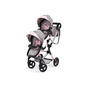 Bayer Design 26233AA Twin Neo Tweeling poppenwagen, verstelbare en zwenkbaar duwstang, met tas, roze, grijs