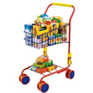 Bayer Design 75002AA Speelgoedwinkelwagen voor kinderen met kartonnen voedsel, boodschappenwagen