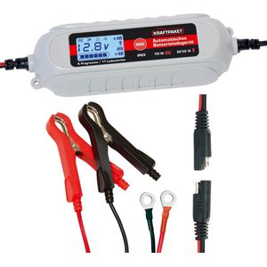 B'Dino Druppellader / Acculader 6 / 12 Volt - 4 A - met Aansluitklemmen en Oogkabel'