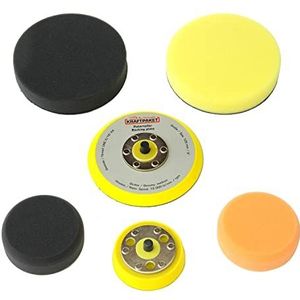 Dino KRAFTPAKET Upgrade-set bestaande uit 75 mm 125 mm steunschijven en polijstpads. Geschikt voor excentrische polijstmachine 9mm-650W (640220, 640296) voor het polijsten van de auto