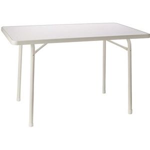 Sieger 120/W tuinklaptafel met mecalit-Pro-plaat 115 x 70 cm, stalen buisframe wit, tafelblad marmeren decor wit