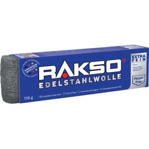 RAKSO Medium roestvrijstalen wol, 150 g, 1 banderol, roestvrij, verwijdert hardnekkige afzettingen van tegels, keramische vloeren in natte ruimtes