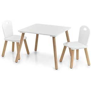 Zeller, Kinderbankstel, Scandi, 3-delig, hout, tafel: 55 x 55 x 43,5 cm Stoel: 28 x 28 x 50 cm, Wit