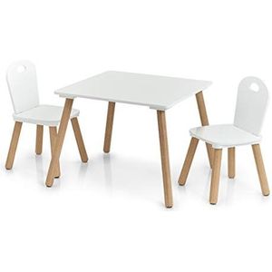 Zeller Scandi, 13501, kinderzitje, 3-delig, hout, tafel: 55 x 55 x 43,5 cm, stoel: 28 x 28 x 50 cm
