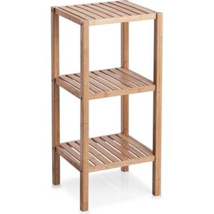 Bamboe houten bijzet kastje bruin met 3 open planken 37 x 80 cm - Zeller - Woondecoratie - Keuken/badkamer accessoires/benodigdheden - Bijzetkastjes - Open kastjes met planken