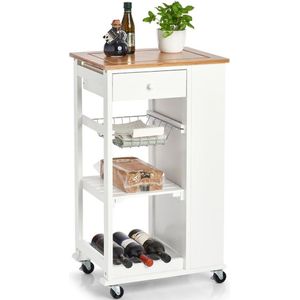 Keuken trolley/kastje met uitschuifbare mandjes, wijnrek en planken aan de zijkant 50 x 86 cm - Opberg trolley