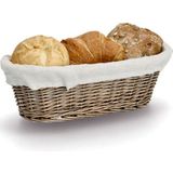 Zeller Broodmandje met stof - riet/canvas - bruin - landelijke stijl
