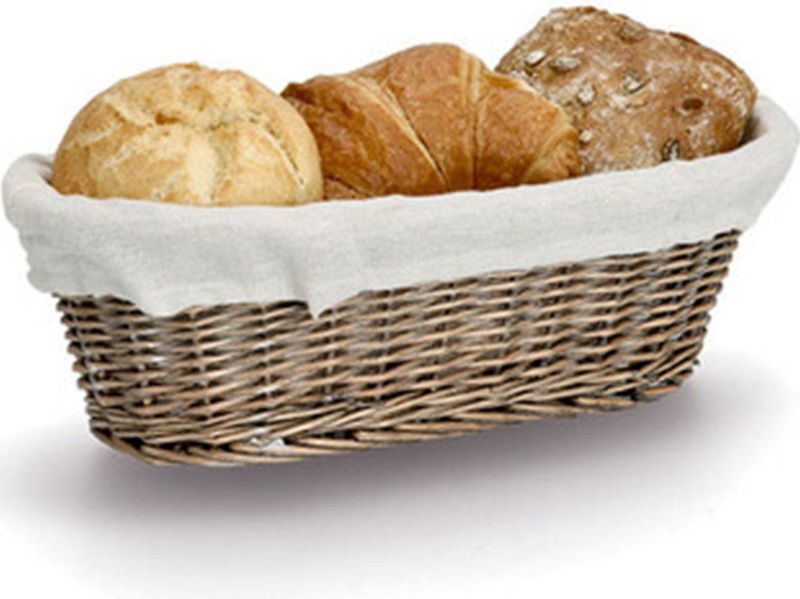 Zeller Broodmandje met stof - riet/canvas - bruin - landelijke stijl