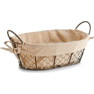 Zeller Broodmandje - metaaldraad - vintage stijl - 30 x 21 cm - draadmandje met stof