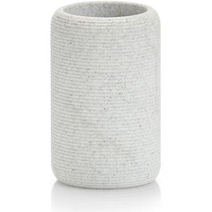 Badkamer beker grijs gestreept polyresin 11 cm - Badkamer/toilet accessoires/benodigdheden