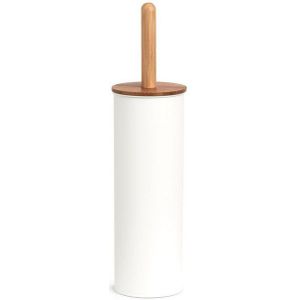 Zeller WC/Toiletborstel in houder - bamboe hout - wit - H38 x D10 cm