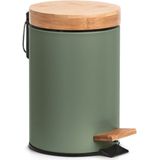 Zeller prullenbak/pedaalemmer metaal bamboe hout 3L salie groen