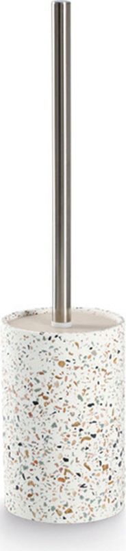 Zeller Luxe Luxe Toiletborstel in houder - wit - Terrazzo design - keramiek - 42 x 10 cm